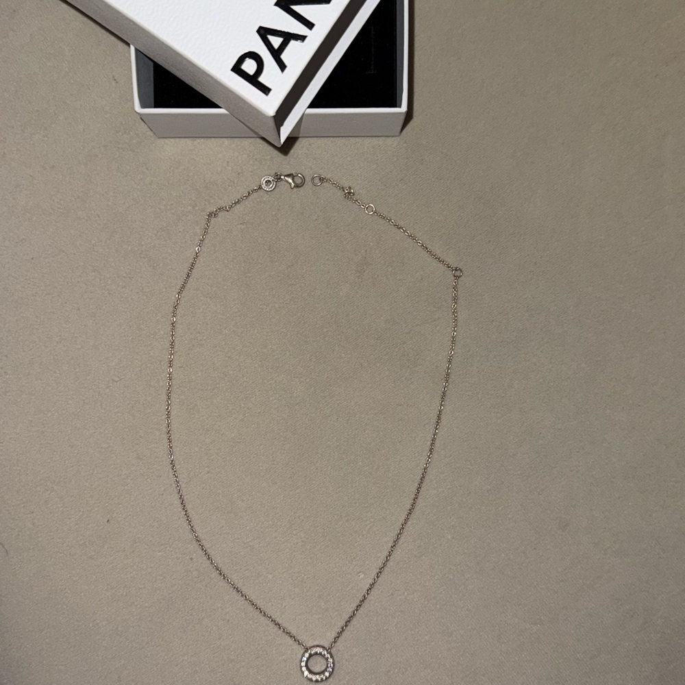 Pandora Silver Necklace with Sparkling Pendant
